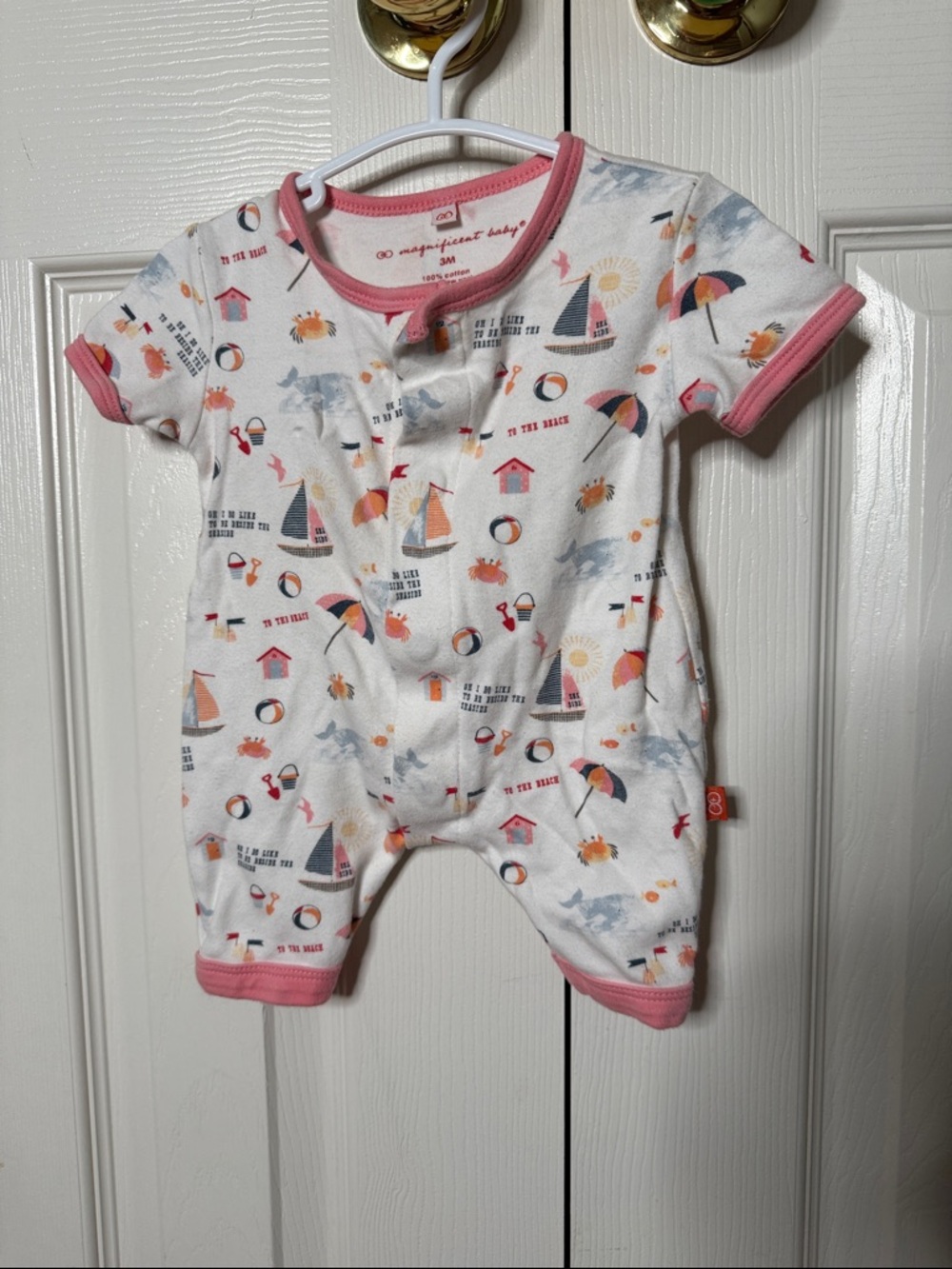 Magnificent Baby Pink-Trim Beach Print One-Piece for Baby